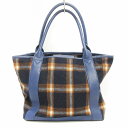 【中古】エル ELLE トートバッグ 肩がけ レザーコンビ チェック 紺 ネイビー 鞄 ■GY99 レディース 【ベクトル 古着】 250221