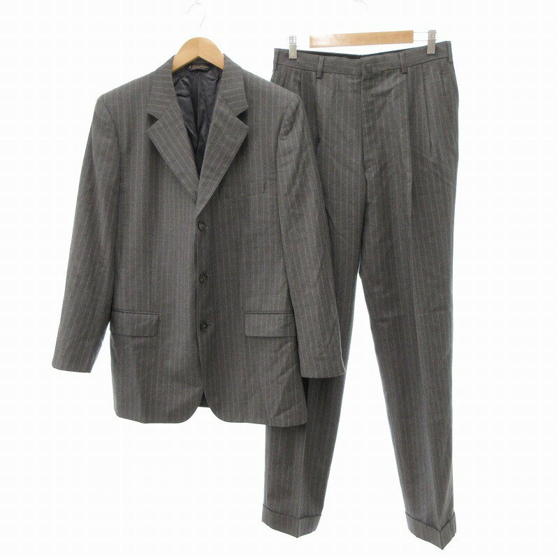 【中古】ブルックスブラザーズ BROOKS BROTHERS セットアップ スーツ テーラードジャケット シングル パンツ 3B 総裏地 ダブルストライプ ウール グレー 40REG 34W /UO ■GY03 メンズ 【ベクトル 古着】 250411