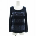 【中古】ランバン LANVIN 美品 ニット セーター シルク混 スパンコール スクエアネック 長袖 38 M 紺 ネイビー /AE レディース 【ベクトル 古着】 250429(4)