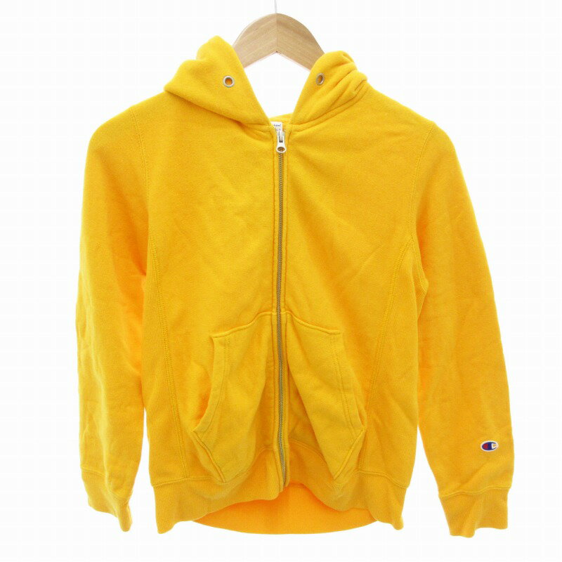 【中古】チャンピオン CHAMPION リバースウィーブ REVERSE WEAVE ジップアップ パーカー フーディ ロゴ 刺繍 目あり S 黄 イエロー /HO メンズ 【ベクトル 古着】 250507