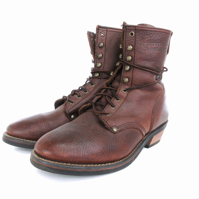 【中古】OIL RESISTANT ヴィンテージ ミドル ブーツ レースアップ レザー 茶 ブラウン US10 27.5cm位 M 靴 メンズ 【ベクトル 古着】 250516