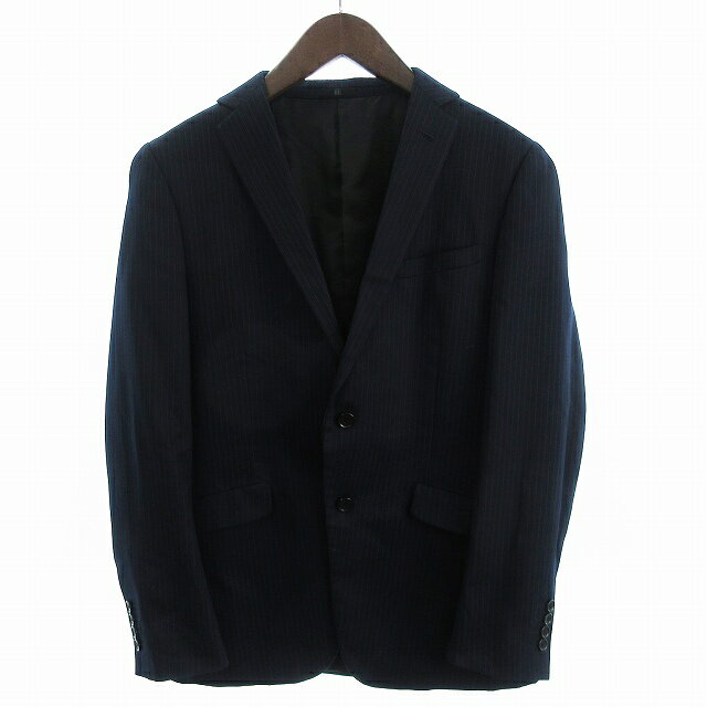 【中古】スーツセレクト SUIT SELECT テーラードジャケット シングル 総裏 2B ストライプ ウール 紺 ネイビー Y6 メンズ 【ベクトル 古着】 250620