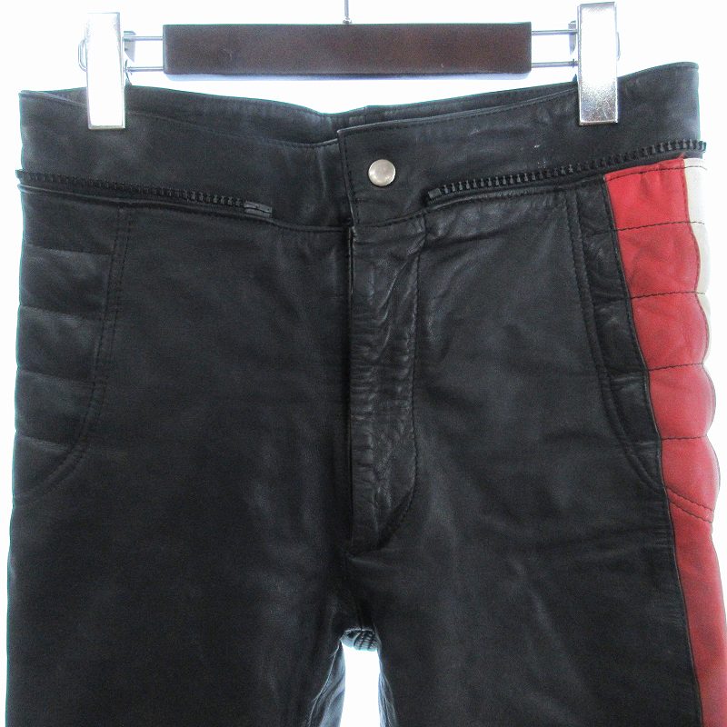 【中古】チャンピオン CHAMPION SPARK PLUGS ヴィンテージ 70s レーシング レザーパンツ ライン 裾ジップ 黒 ブラック M メンズ 【ベクトル 古着】 250619