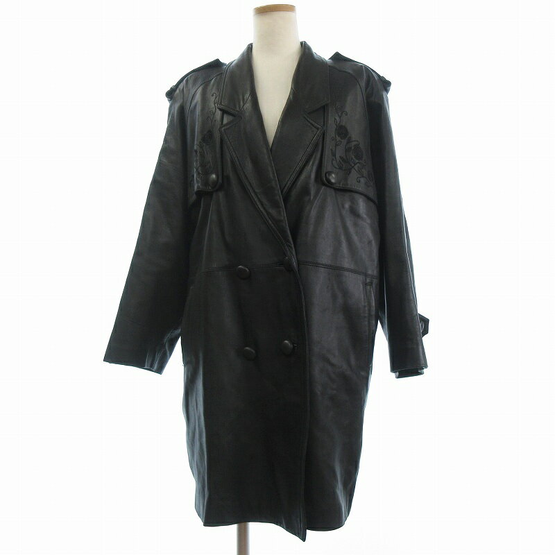 【中古】ノーブランド コート ダブル レザー 花柄 ばら 刺繍 長袖 黒 ブラック ■FF レディース 【ベクトル 古着】 250703