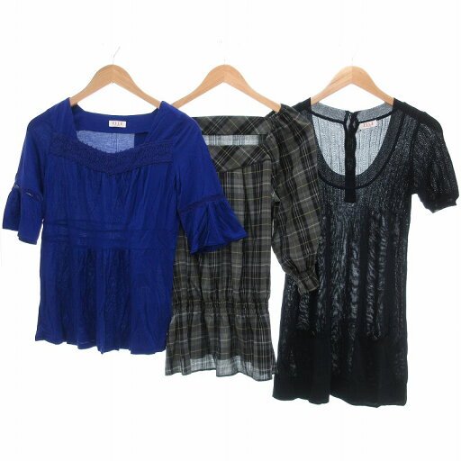 【中古】エル ELLE トップス 3点セット まとめ サマーニット ブラウス チュニック チェック 無地 38 青系 グレー系 /UO ■FF レディース 【ベクトル 古着】 250809 【中古】エル ELLE トップス 3点セット まとめ サマーニット ブラウス チュニック チェック 無地 38 青系 グレー系 /UO ■FF レディース 【ベクトル 古着】 250809