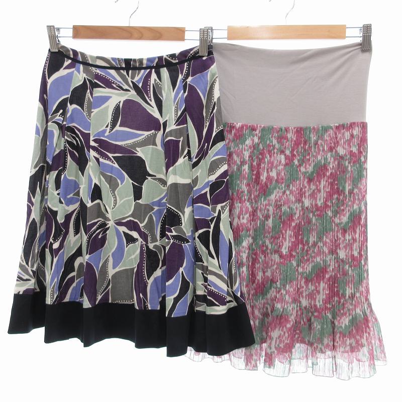 【中古】エル ELLE スカート 2点セット まとめ プリーツ ひざ丈 ミディ丈 花柄 総柄 36 38 ピンク 紫 パープル マルチカラー /UO ■FF レ...