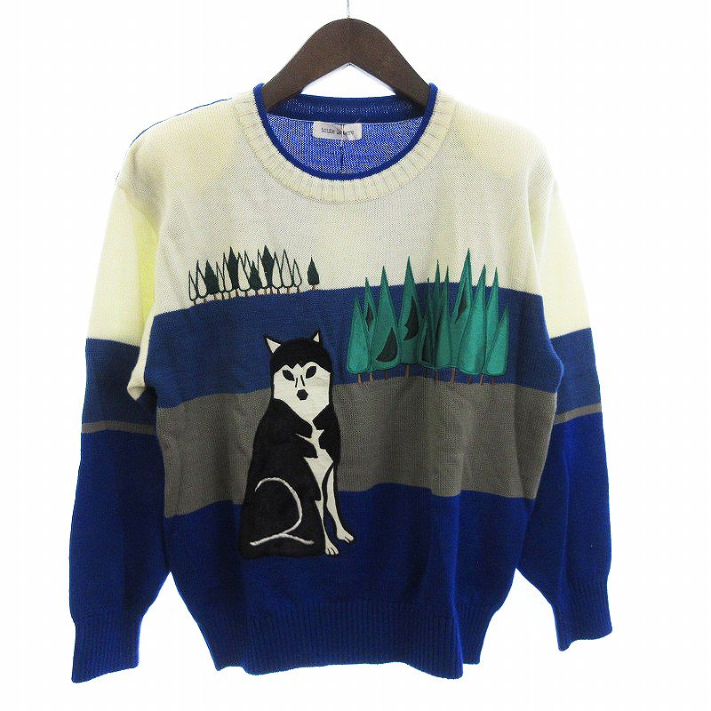 【中古】未使用品 トゥトラテール toute la terre タグ付き ニット セーター 長袖 犬 ウール 青 ブルー M ■FF メンズ 【ベクトル 古着】 250722
