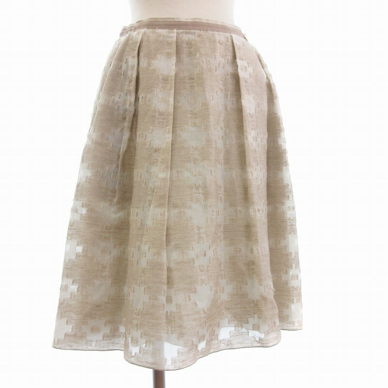 【中古】フォクシー FOXEY フレアスカート ひざ丈 リネン混 総柄 40 ベージュ レディース 【ベクトル 古着】 250805