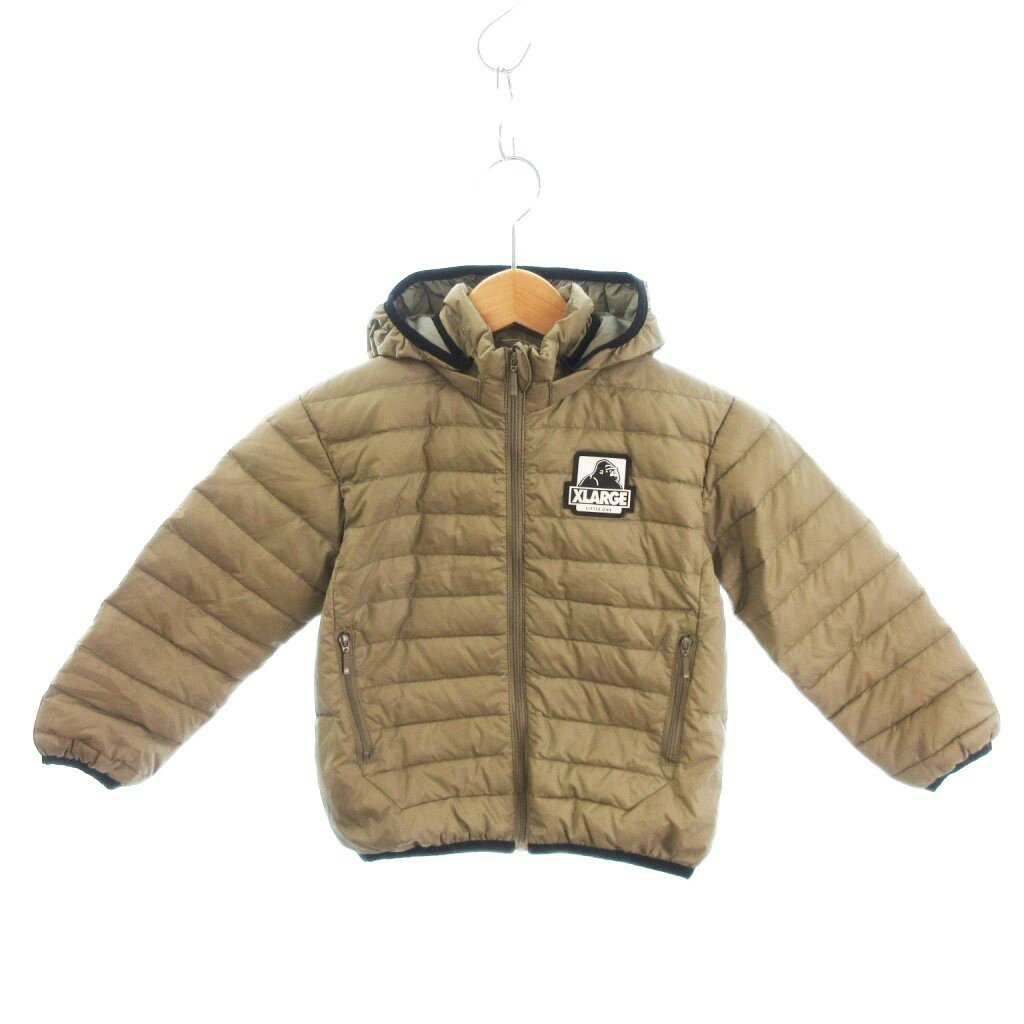 【中古】エクストララージキッズ X-LARGE KIDS ダウンジャケット フード ロゴラバー 9404311-199 ベージュ系 100 キッズ 【ベクトル 古着】 250813