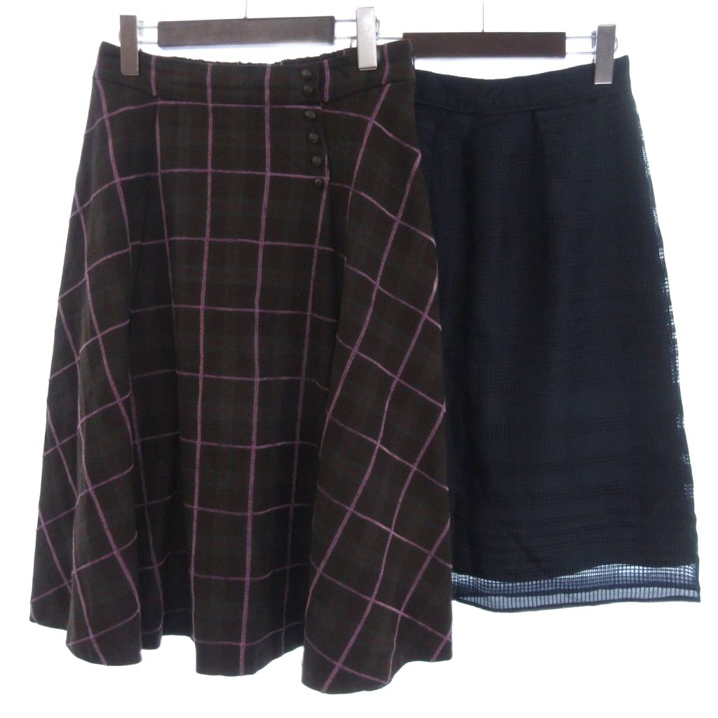 【中古】リフレクト Reflect 2点セット まとめ フレアスカート ボーダー チェック ネイビー ブラウン系 9 11 ■FF レディース 【ベクトル 古着...