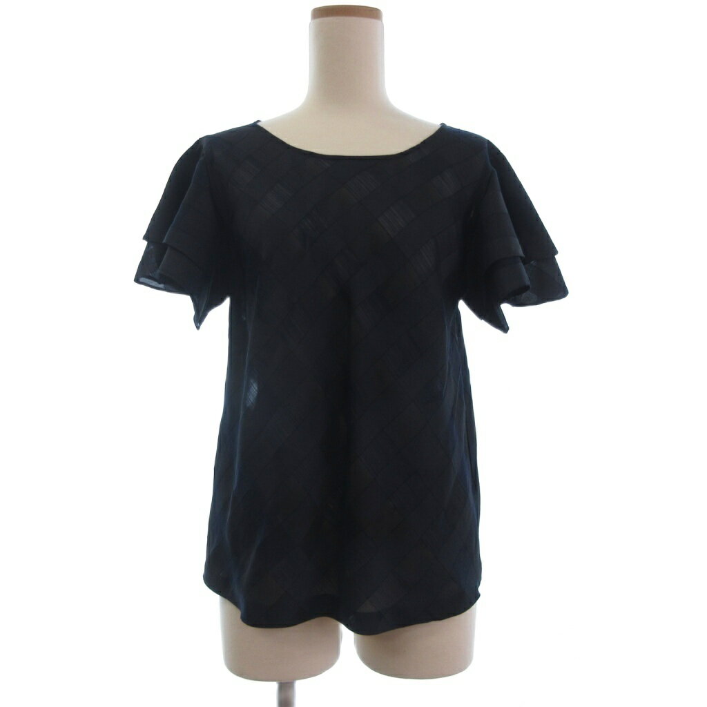 【中古】ランバン LANVIN カットソー ブラウス 半袖 チェック フリル 紺 ネイビー 38 レディース 【ベクトル 古着】 251009(4)