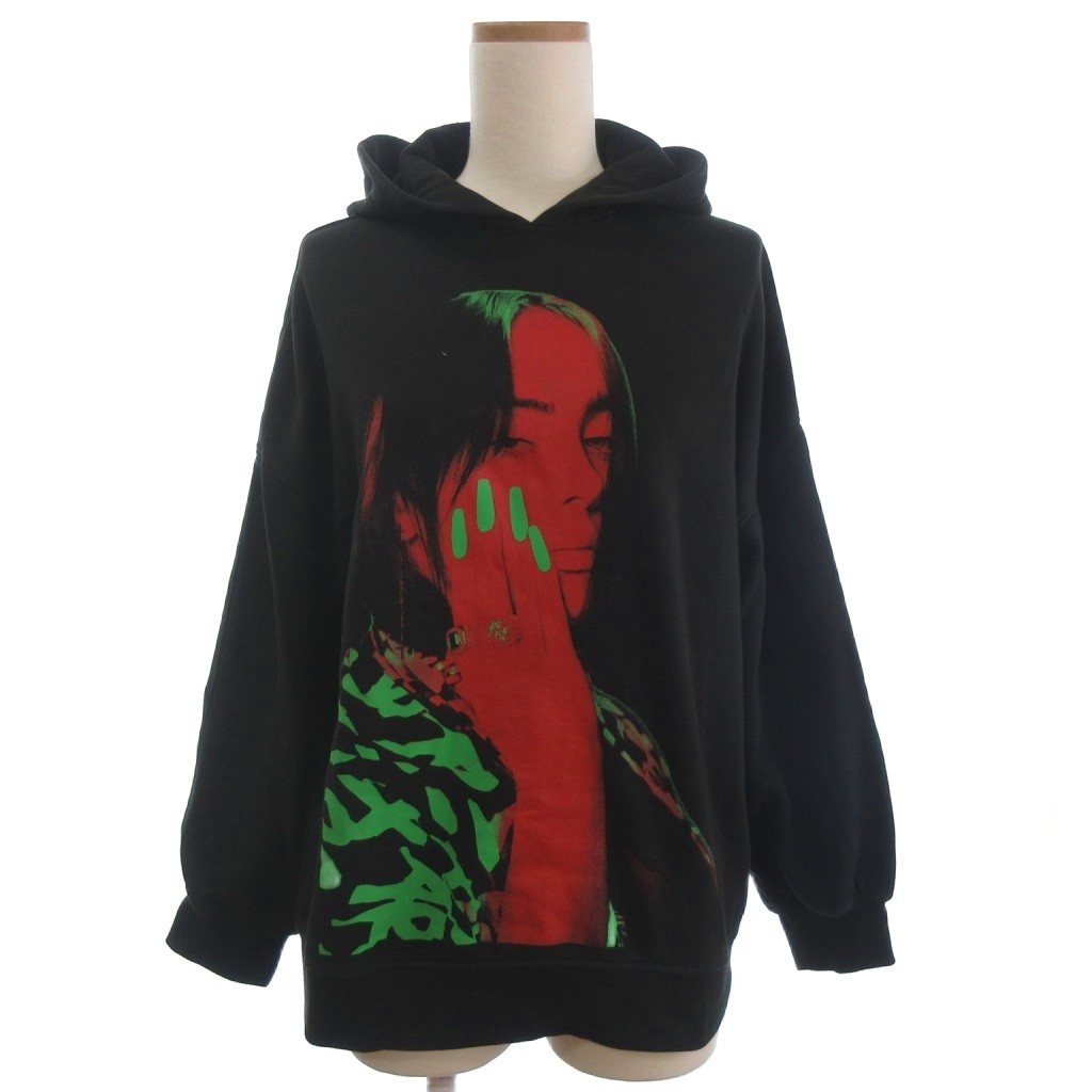 【中古】エイチ&エム H&M ビリー・アイリッシュ パーカー プルオーバー 長袖 裏起毛 プリント 黒 ブラック XS レディース 【ベクトル 古着】 251125