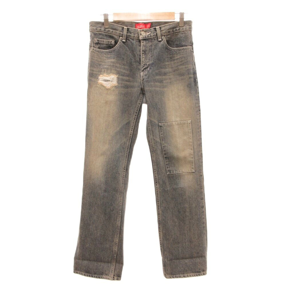 [Used] X-girl distressed denim jeans, patchwork, size O, indigo blue/orange beige /JS Women's [Vector Used Clothing] 260502