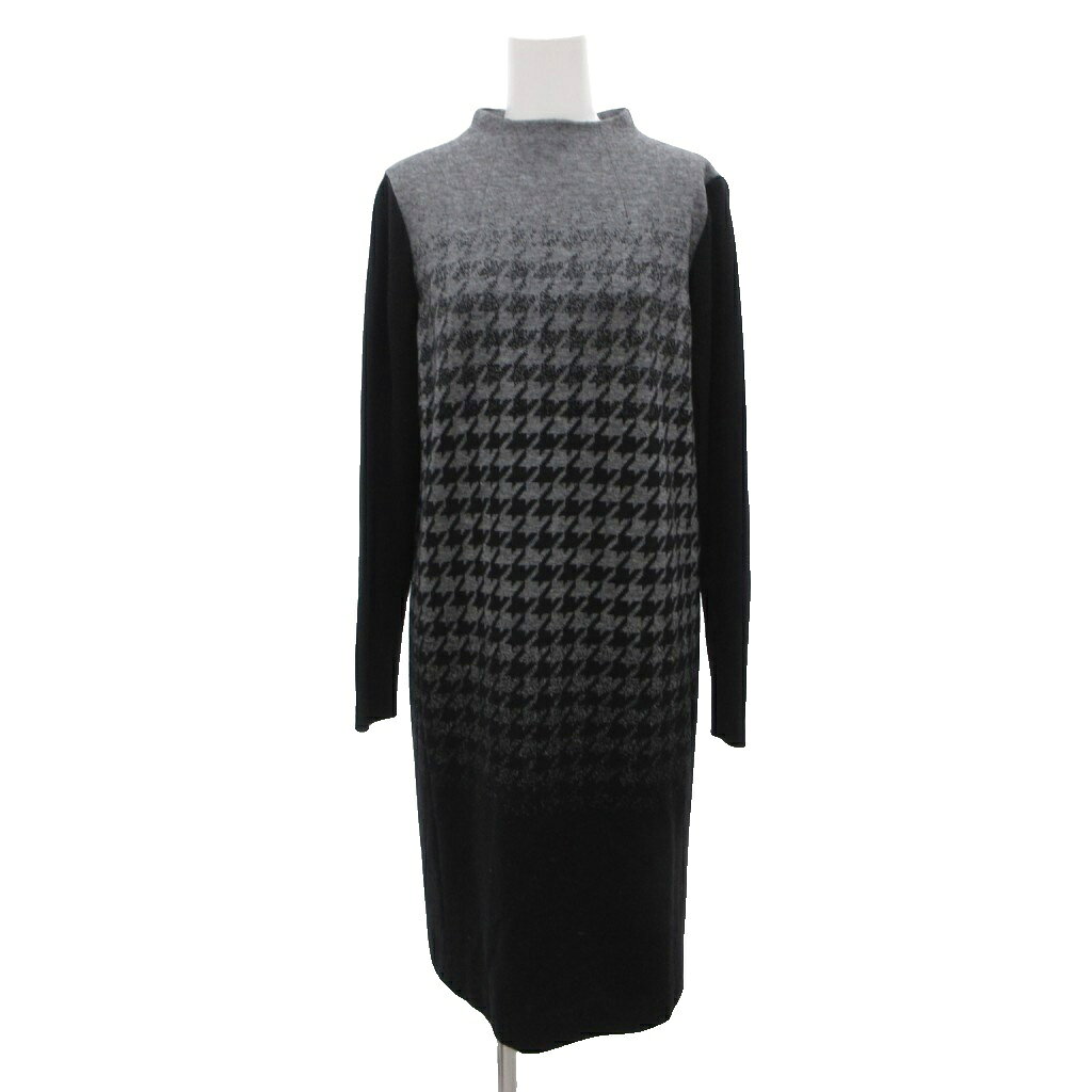 【中古】ユーバイウンガロ U by ungaro チュニック ワンピース グレンチェック 千鳥柄 ニット切替 38 黒 ブラック グレー /JS レディース 【ベクトル 古着】 260508