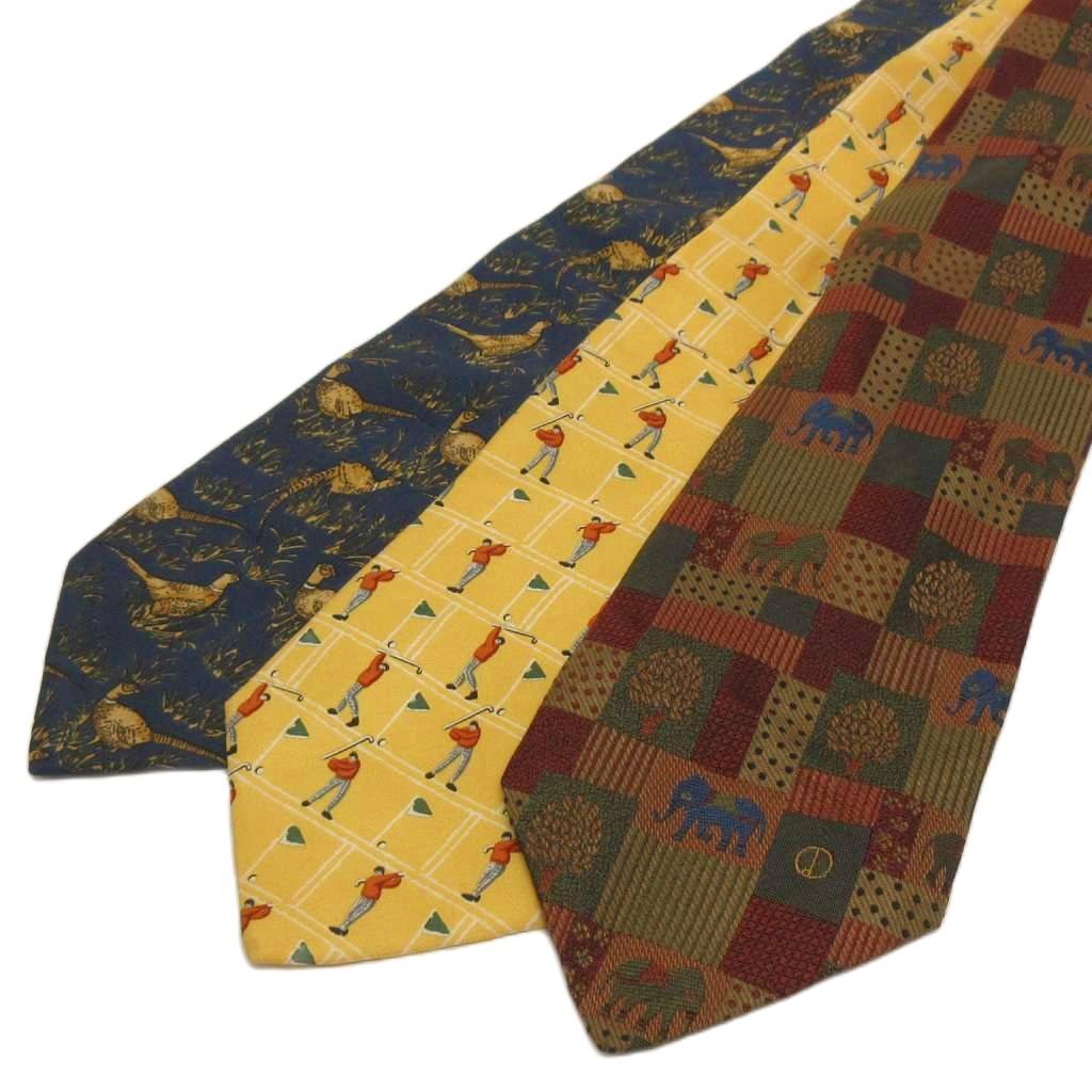 乐天商城 - 【中古】ダンヒル dunhill 3点セット ネクタイレギュラータイ シルク ゴルフ柄 アニマル柄 黄 紺 マルチ ■OOM メンズ 【ベクトル 古着】 260530