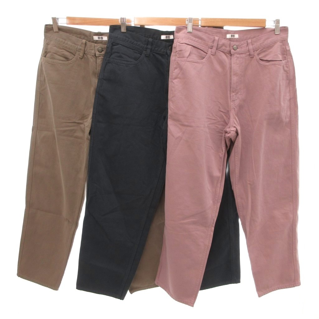 【中古】ユニクロ UNIQLO U 3点セット ワイドフィットカラージーンズ ジップフライ フルレングス 31 茶 黒 ピンク /YF メンズ 【ベクトル 古着】 260530