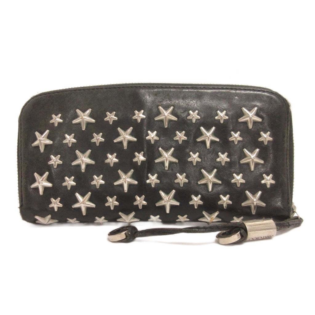 ジミーチュウ JIMMY CHOO フィリパ FILIPA 長財布 ウォレット ラウンドファスナー スタッズ 星 レザー 黒 ブラック メンズ レディース  260528