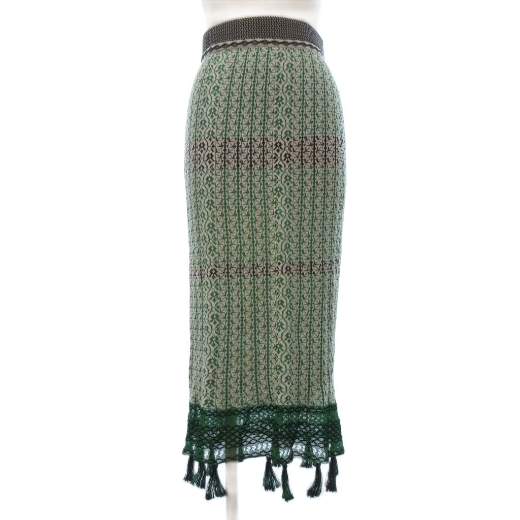 【中古】マメクロゴウチ Mame Kurogouchi Rib Jacquard Pedicel Knit Skirt スカート ロング丈 緑 グリーン 1 レディース 【ベクトル 古着】 260527