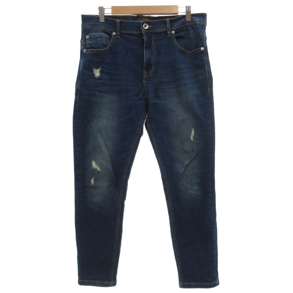[Used] ZARA Denim Pants Jeans Ankle Length High Rise Size 44 Blue Indigo Blue Distressed Finish /IB Women's [Vector Used Clothing] 260610