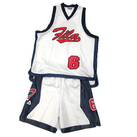 【中古】フィラ FILA バスケ バスケットボール ゲーム ユニフォーム 上下 セットアップ シャツ パンツ 白 ホワイト S ヴィンテージ メンズ 【ベクトル 古着】 241114