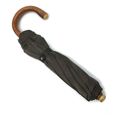 【中古】パソッティ Pasotti 折りたたみ傘 チェック 木製ハンドル ブラウンベージュ イタリア製 【ベクトル 古着】 260502