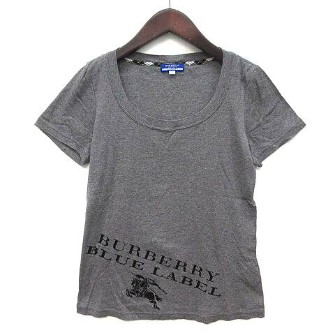 【中古】バーバリーブルーレーベル BURBERRY BLUE LABEL フロッキー ビッグロゴ Tシャツ カットソー 半袖 グレー 38 レディース 【ベクトル 古着】 260529