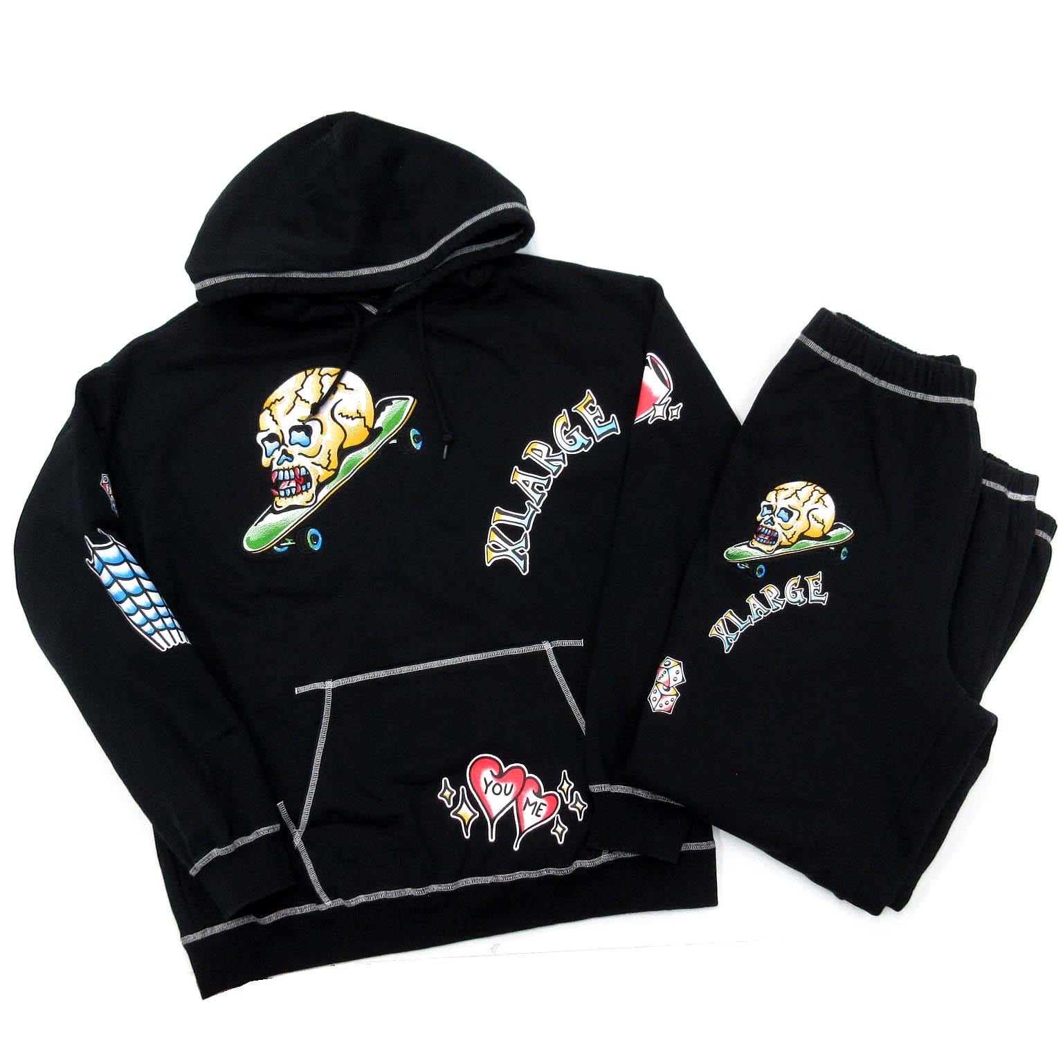 【中古】エクストララージ X-LARGE GOOD TIME スウェット セットアップ パーカー パンツ 黒 ブラック XL 2024SS メンズ 【ベクトル 古着】 260718