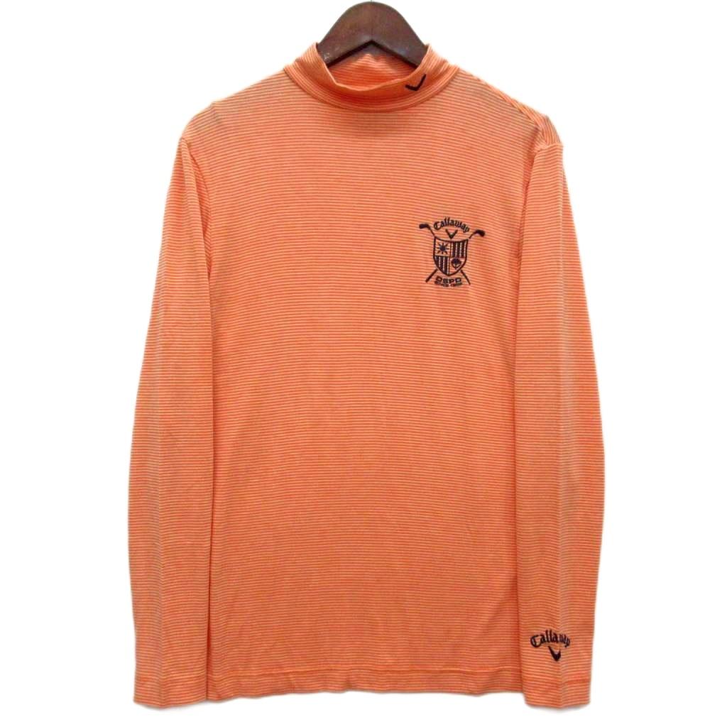 【中古】キャロウェイ CALLAWAY ボーダー モックネック シャツ 長袖 オレンジ M 24...