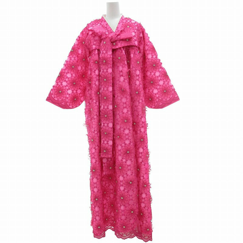 【中古】チマチョゴリ 韓国衣装 立体花柄レース ビジュー ドレス セット セレモニー F ピンク /JS 0813 ■ECS レディース 【ベクトル 古着】 240813