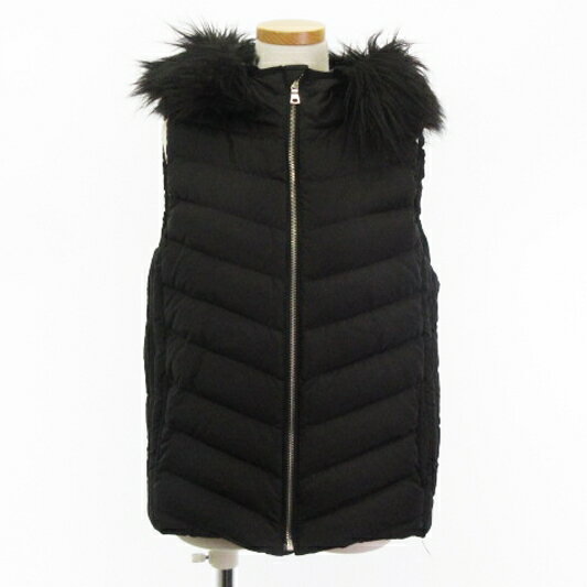 【中古】ギャップ GAP OC PUFFER VEST ダウン ベスト フード ファー ジップアップ 黒 ブラック XS アウター ■ECS レディース 【ベクトル 古着】 240416