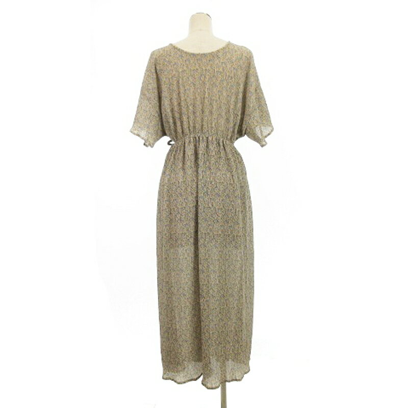 【中古】カスタネ Kastane 半袖 シフォン楊柳花柄 カシュクール ワンピース ロング ベージュ系 241017E レディース 【ベクトル 古着】 241017