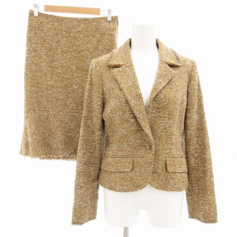 【中古】未使用品 スタイル バイ ミユキ サワダ STYLE by MIYUKI SAWADA タグ付き スーツ セットアップ ツイード テーラードジャケット タイトスカート シングル カットオフ 9 11 ゴールドカラー /GV ■GY99 【ベクトル 古着】 250325