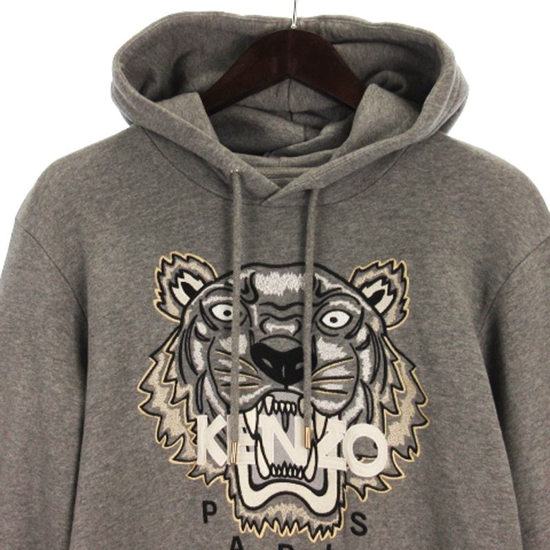 【中古】ケンゾー KENZO タイガー 刺繍 スウェットパーカー プルオーバー ロゴ グレー S メンズ 【ベクトル 古着】 250517