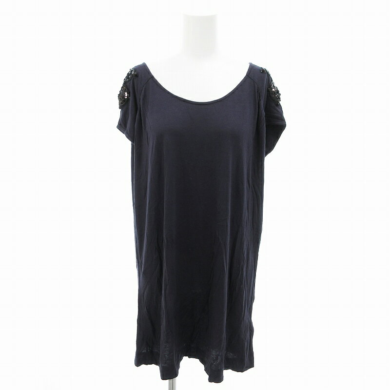 【中古】B&Y ユナイテッドアローズ BEAUTY&YOUTH ビューティー&ユース チュニック カットソー フレンチスリーブ スパンコール 紺 ネイビー /FF ■GY14 レディース 【ベクトル 古着】 250416