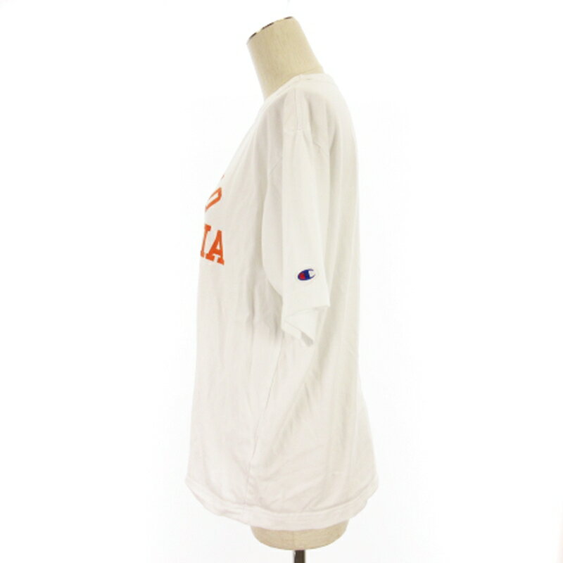 【中古】チャンピオン CHAMPION カレッジロゴ Tシャツ カットソー 五分袖 クルーネック プリント コットン CWSZ339R 白 ホワイト XL レディース 【ベクトル 古着】 250530