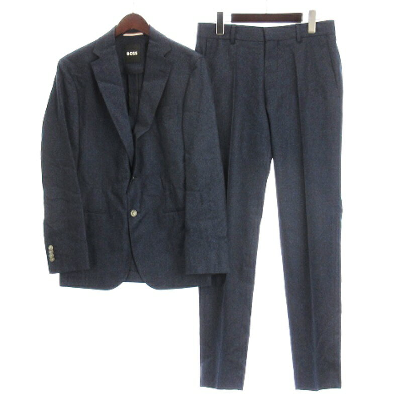 【中古】ヒューゴボス HUGO BOSS セットアップ テーラードジャケット シングル パンツ スラックス ウール コットン混 ネイビー 44 メンズ 【ベクトル 古着】 250623