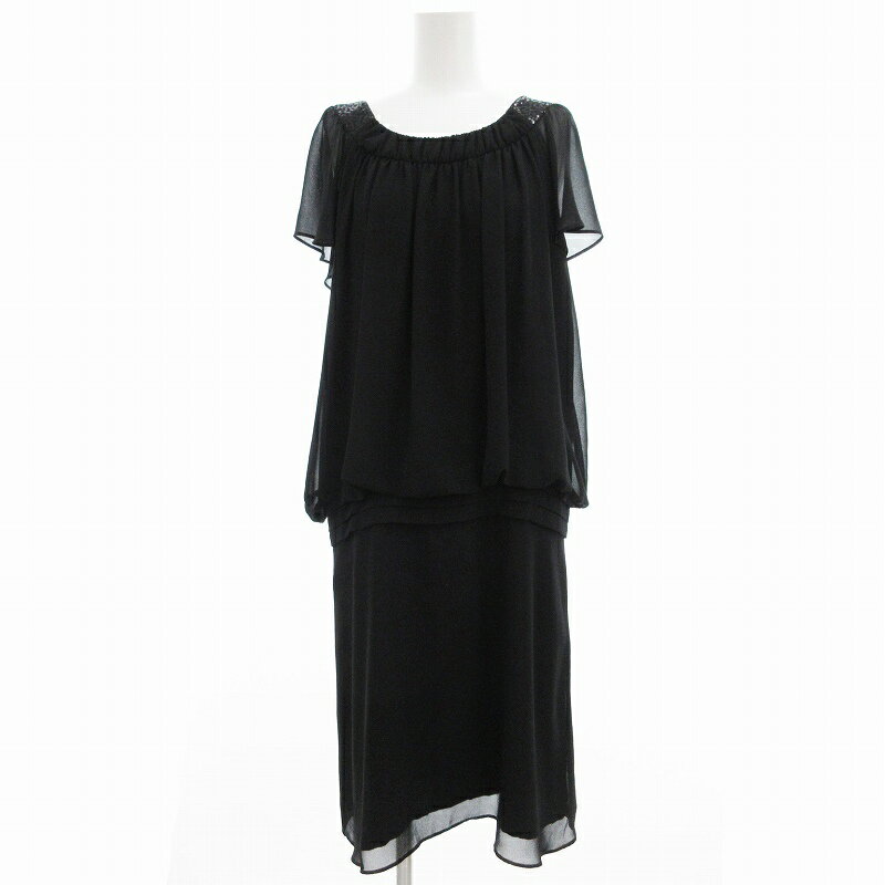 【中古】アンタイトル UNTITLED ワンピース 半袖 ビジュー スパンコール ひざ丈 4 XL 黒 ブラック /OU レディース 【ベクトル 古着】 250620