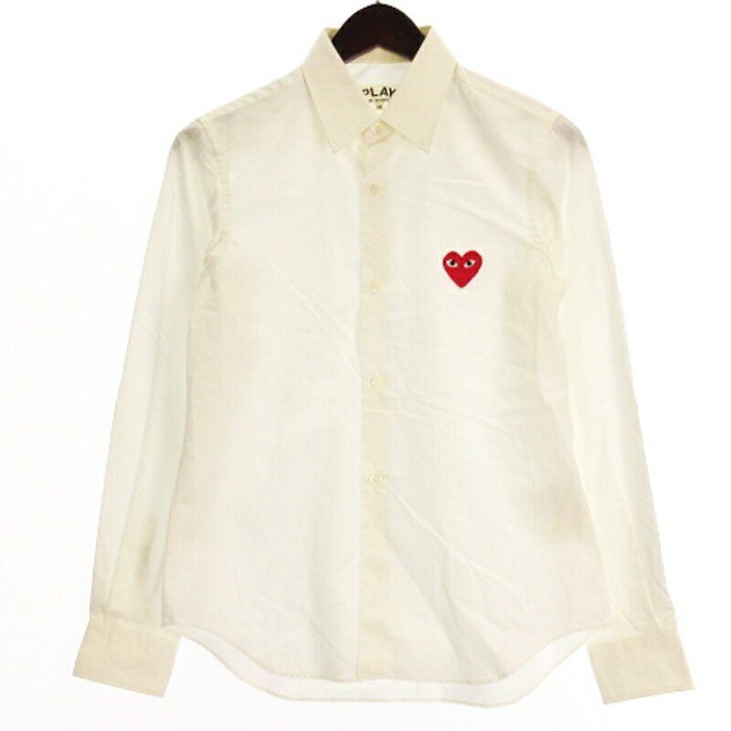 【中古】プレイコムデギャルソン PLAY COMME des GARCONS シャツ 長袖 ハートパッチ AZ-B001 AD2006 ホワイト M メンズ 【ベクトル 古着】 250623