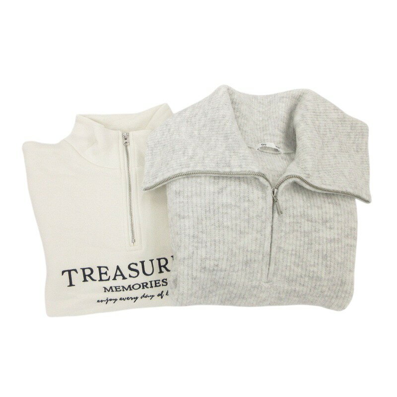 【中古】ジーユー GU 2点セット まとめ トレーナー S リブニット セーター 長袖 M アイボリー ライトグレー /AE ■FF レディース 【ベクトル 古着】 250718