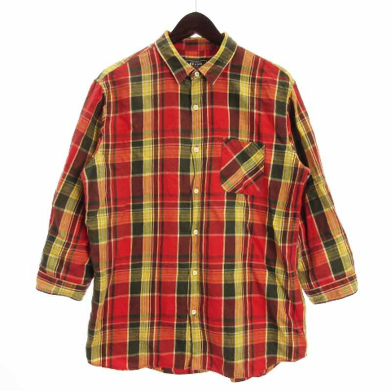 【中古】ビームス BEAMS シャツ 長袖 チェック コットン リネン 赤 レッド L メンズ 【ベクトル 古着】 250729(4)