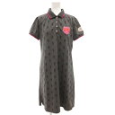 【中古】バーニーズニューヨーク BARNEYS NEW YORK ポロワンピース ひざ丈 半袖 ゴルフウエア スカル柄 ロゴ 40 グレー /GV ■GY99 レディース 【ベクトル 古着】 250804