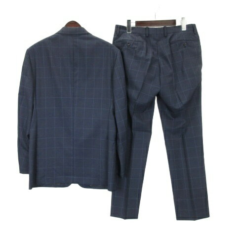 【中古】グリーンレーベルリラクシング ユナイテッドアローズ green label relaxing STRONA スーツ セットアップ ウインドーペン 2ボタン ジャケット パンツ チェック 46 ネイビー 250904E メンズ 【ベクトル 古着】 250904
