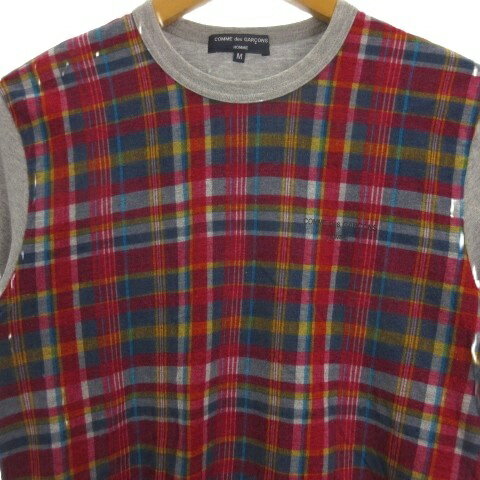 【中古】コムデギャルソンオム COMME des GARCONS HOMME チェック切替 Tシャツ 半袖 M レッド グレー ■GY12 メンズ 【ベクトル 古着】 260221