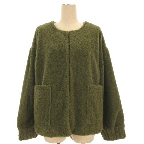 Coat - 【中古】ミスティック mystic ノーカラー ボア ジャケット カーキ 260317E ■GY12 レディース 【ベクトル 古着】 260317