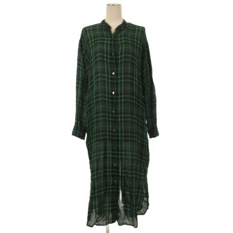 Rakuten - 【中古】ジョンブル JOHNBULL サンプル品 チェック シャツ ワンピース 長袖 グリーン 260331E レディース 【ベクトル 古着】 260331