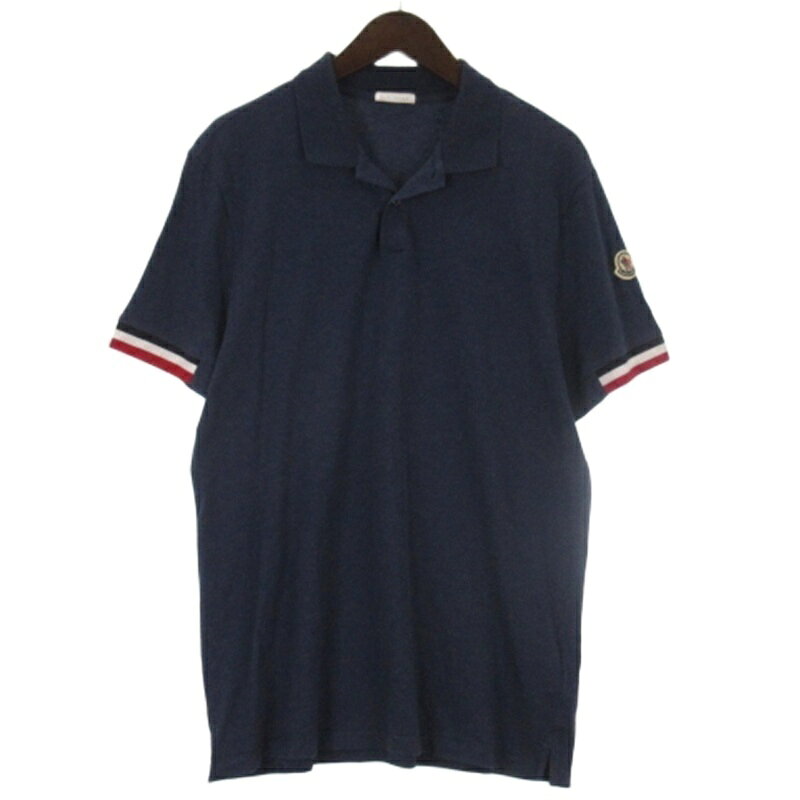 【中古】モンクレール MONCLER トリコロール ポロシャツ 半袖 ロゴワッペン ネイビー XL メンズ 【ベクトル 古着】 260330