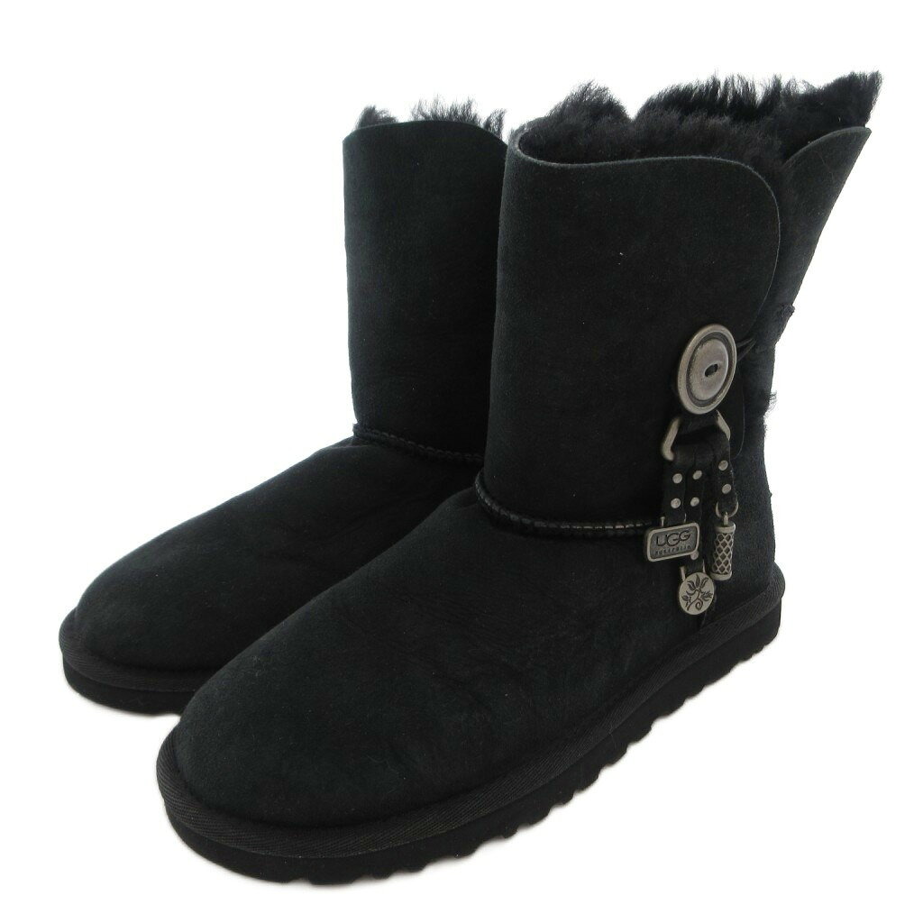 【中古】アグ オーストラリア UGG australia ショートブーツ ムートン ボア スエード チャーム 23 黒 ブラック /FF ■GY62 レディース 【ベクトル 古着】 260416