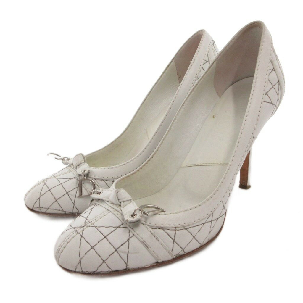 【中古】クリスチャンディオール Christian Dior カナージュ パンプス シューズ キルティング ロゴチャーム ハイヒール 36.5 白 ホワイト /FF ■GY62 レディース 【ベクトル 古着】 260426