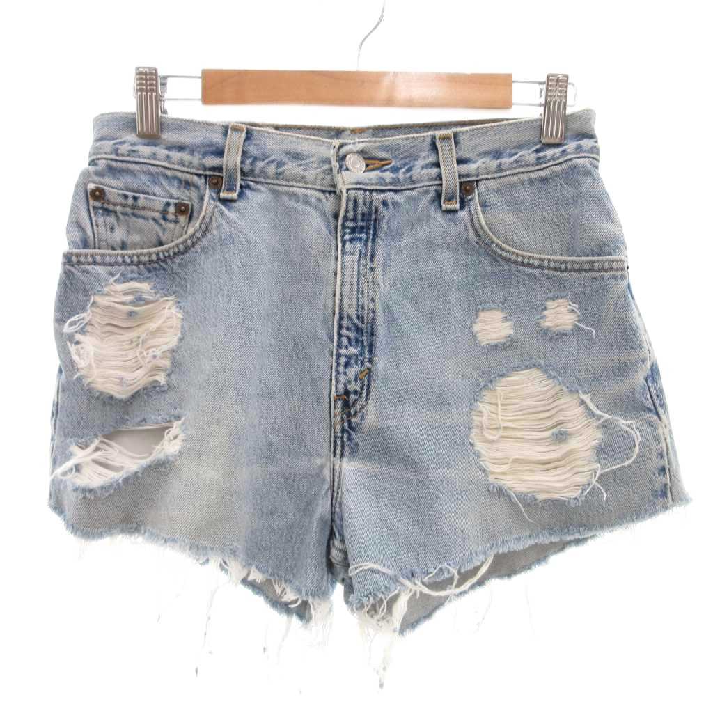 【中古】リーバイス Levi's 550 デニムパンツ ジーンズ S インディゴブルー ダメージ加工 ショート丈 カットオフ /ML ■GY74 レディース 【ベクトル 古着】 260421
