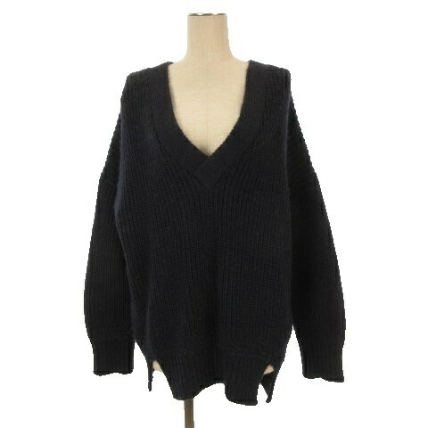 樂天商城 - 【中古】ジョンブル JOHNBULL Vネック ニット 長袖 セーター ウール ネイビー 260417E 【ベクトル 古着】 260417